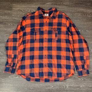 Timberland Orange Navy Blue Plaid Button-Down Long Sleeve 100% Cotton Size XXL